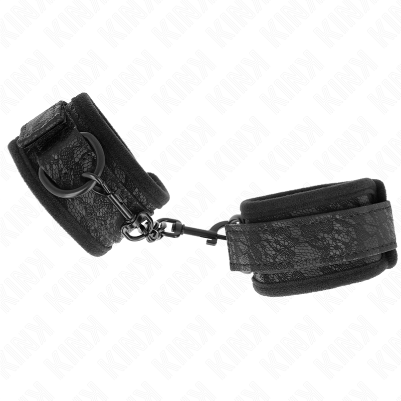 KINK - DARK LACE COVERED CUFFS IN BLACK ADJUSTABLE NEOPRENE 20-29 CM X 5 CM