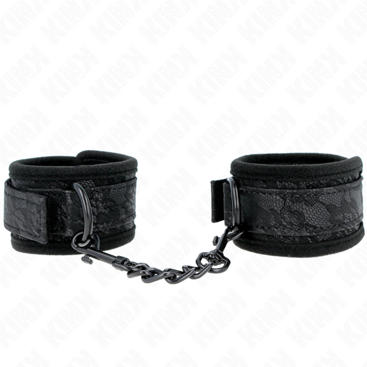 KINK - DARK LACE COVERED CUFFS IN BLACK ADJUSTABLE NEOPRENE 20-29 CM X 5 CM