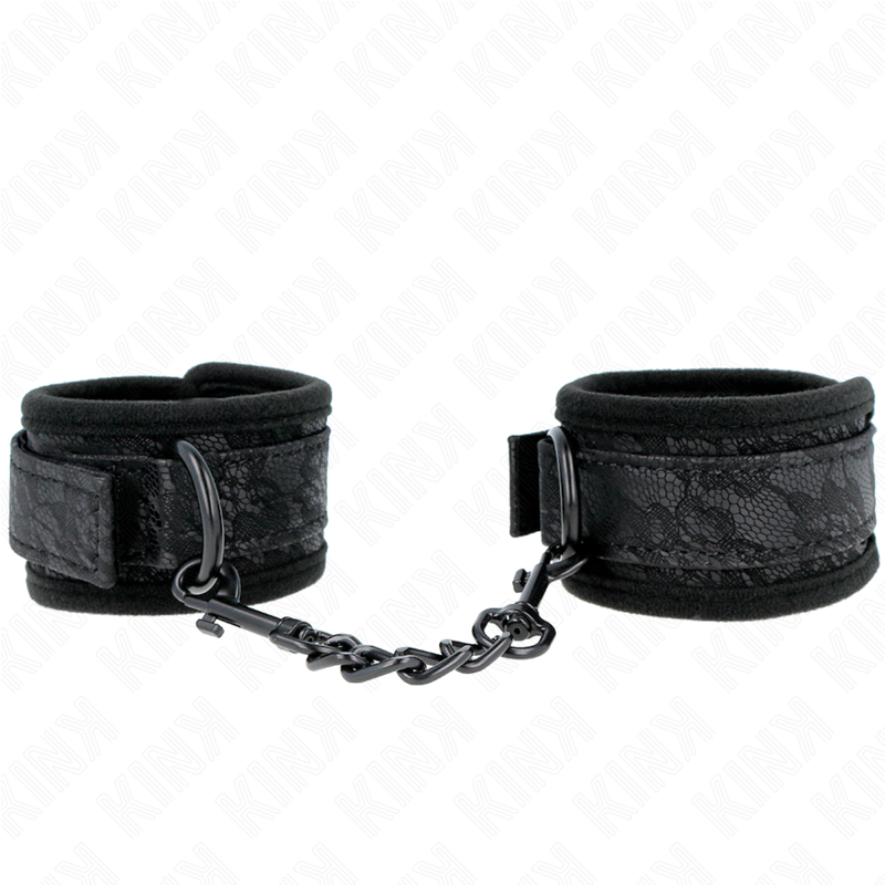 KINK - POLSI RICOPERTI DI PIZZO SCURO IN NEOPRENE REGOLABILE NERO 20-29 CM X 5 CM - KINK COLLAR & GAG | Lingerie Harness Boutique