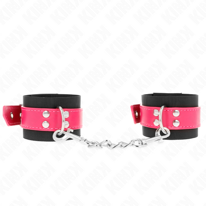 KINK - BLACK NYLON WRIST RESISTANCE WITH RASPBERRY PINK FAUX LEATHER BELT ADJUSTABLE 19-29CM X 5.1CM