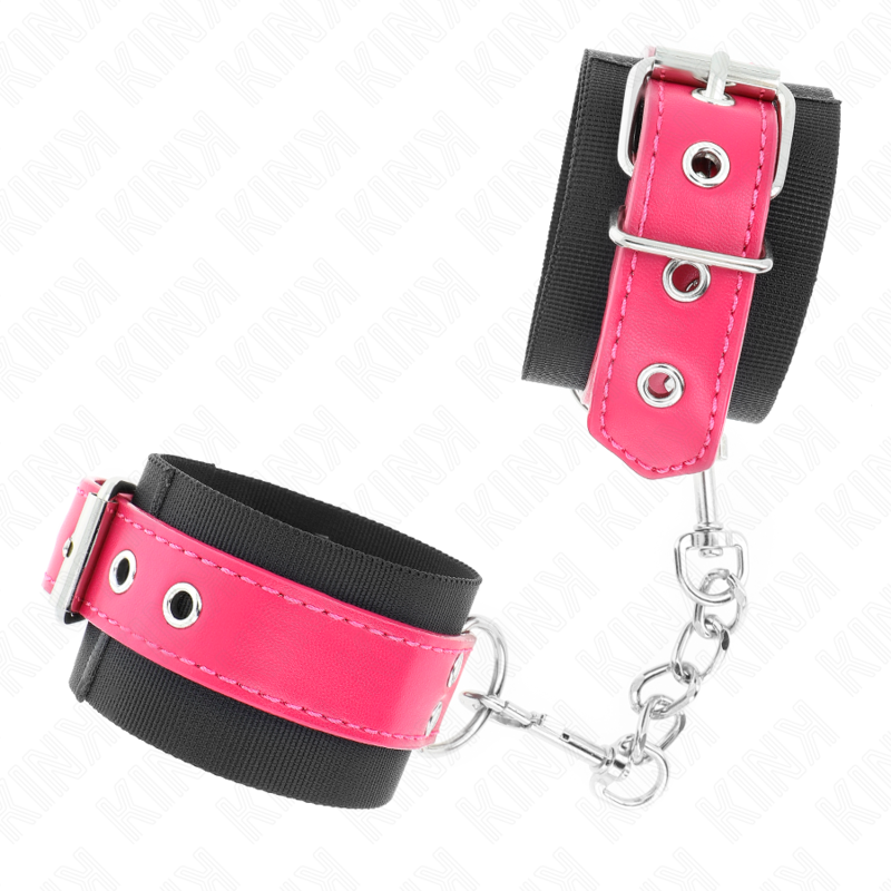 KINK - BLACK NYLON WRIST RESISTANCE WITH RASPBERRY PINK FAUX LEATHER BELT ADJUSTABLE 19-29CM X 5.1CM