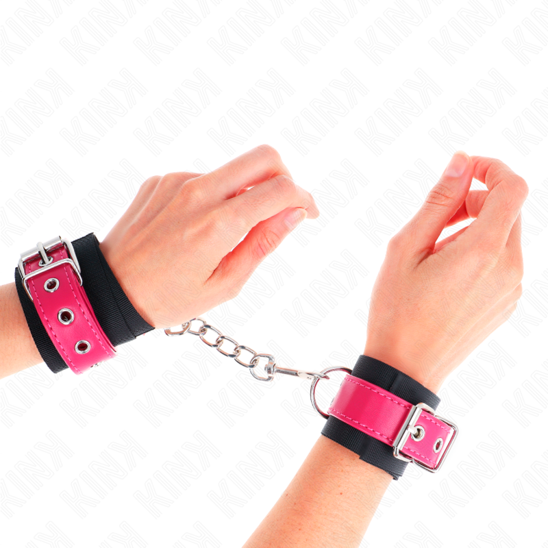 KINK - BLACK NYLON WRIST RESISTANCE WITH RASPBERRY PINK FAUX LEATHER BELT ADJUSTABLE 19-29CM X 5.1CM