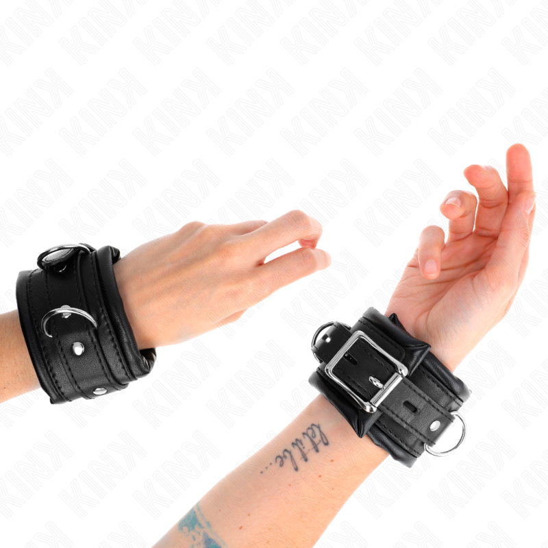 KINK - RESISTENZA DA POLSO PESANTE CON FODERA IN PELLICCIA NERA REGOLABILE 20-30 CM X 6 CM - KINK COLLAR & GAG | Lingerie Harness Boutique