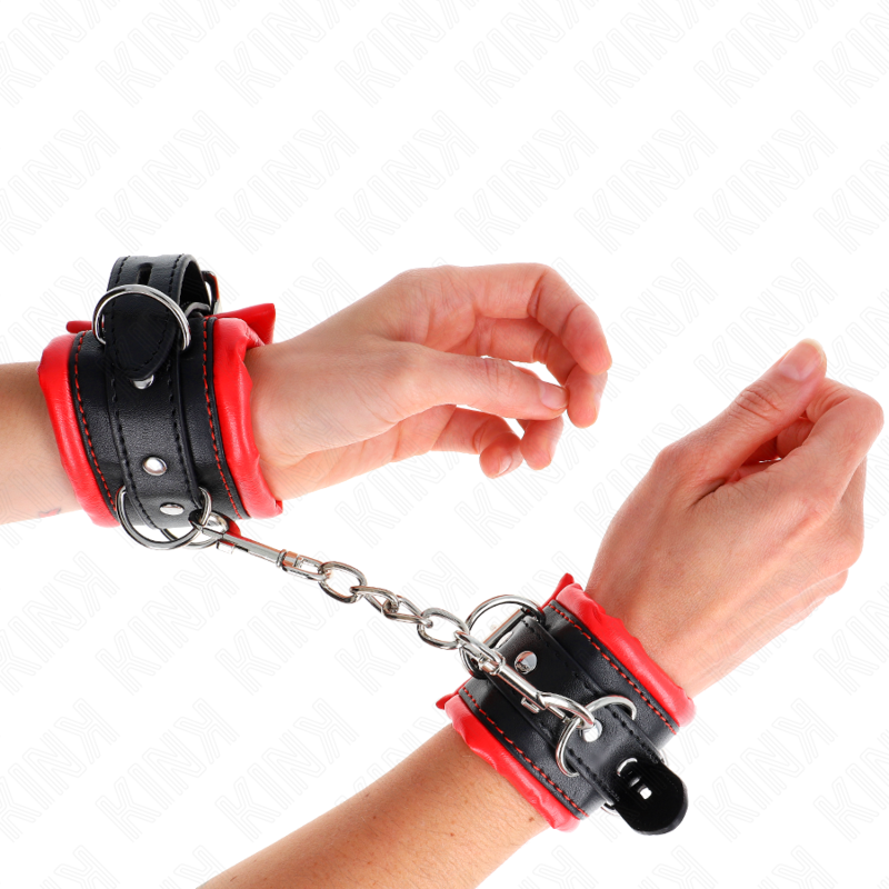 KINK - RESISTENZA DA POLSO PESANTE CON FODERA IN PELLICCIA ROSSA REGOLABILE 20-30 CM X 6 CM - KINK COLLAR & GAG | Lingerie Harness Boutique
