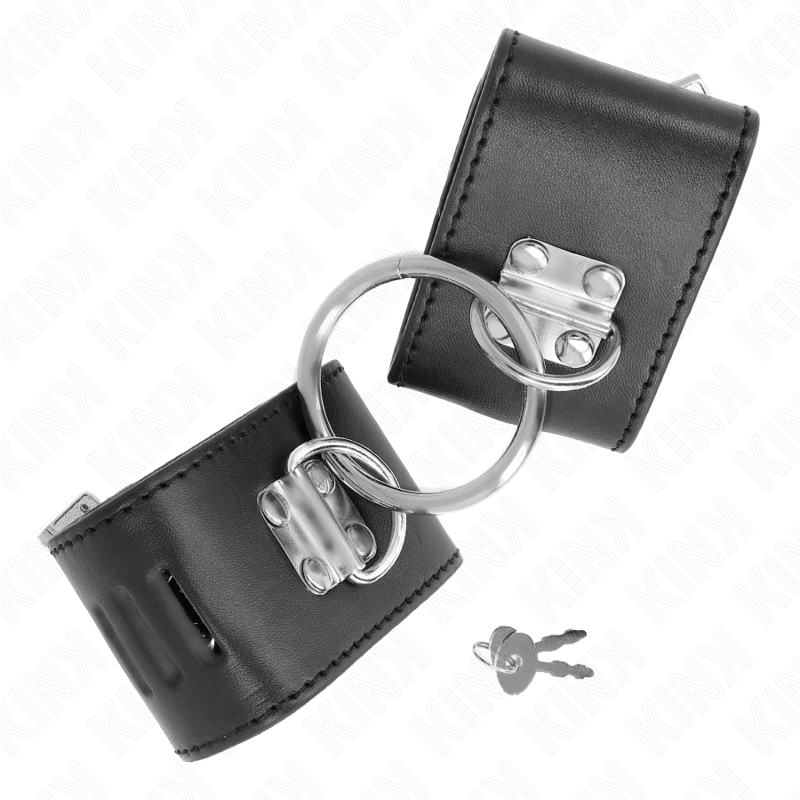 KINK - POLSO FISSO CON CHIUSURA AD ANELLO E LUCCHETTO NERO REGOLABILE 16-23 CM X 5,5 CM - KINK COLLAR & GAG | Lingerie Harness Boutique