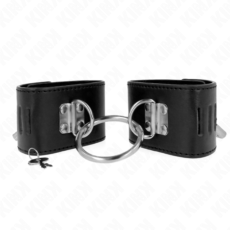 KINK - POLSO FISSO CON CHIUSURA AD ANELLO E LUCCHETTO NERO REGOLABILE 16-23 CM X 5,5 CM - KINK COLLAR & GAG | Lingerie Harness Boutique