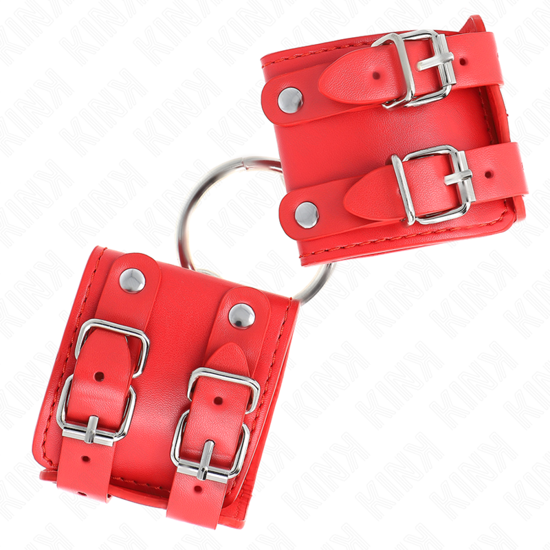 KINK - POLSO FISSO CON ANELLO E BORCHIE REGOLABILE ROSSO 17-22 CM X 6,5 CM - KINK COLLAR & GAG | Lingerie Harness Boutique