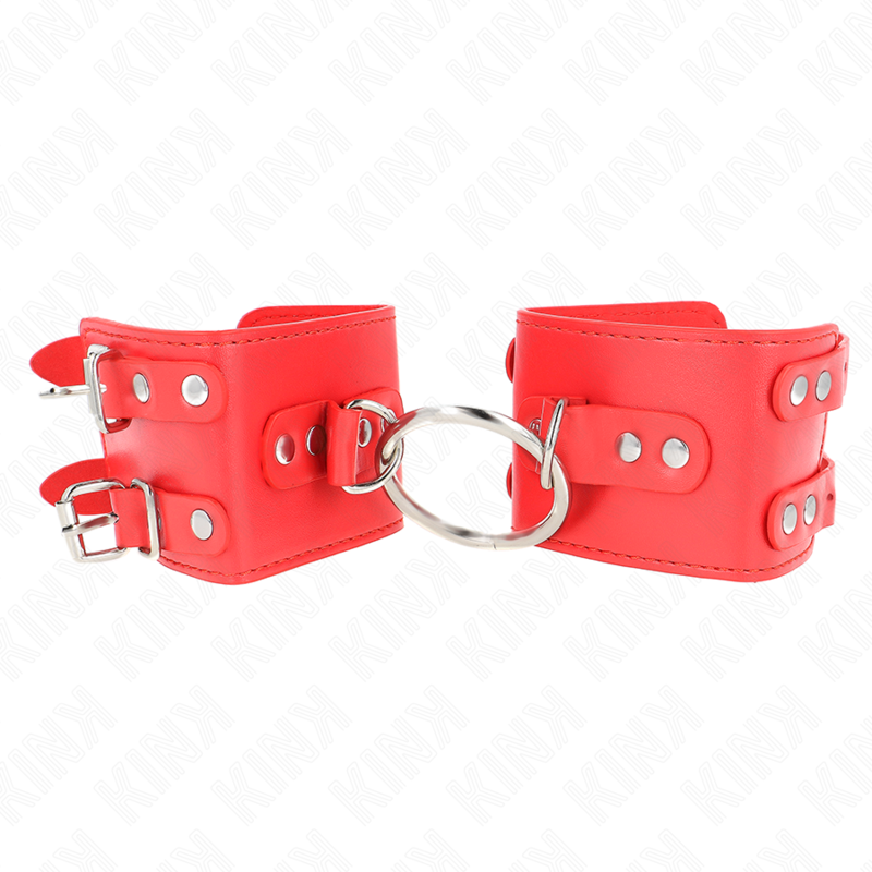 KINK - POLSO FISSO CON ANELLO E BORCHIE REGOLABILE ROSSO 17-22 CM X 6,5 CM - KINK COLLAR & GAG | Lingerie Harness Boutique