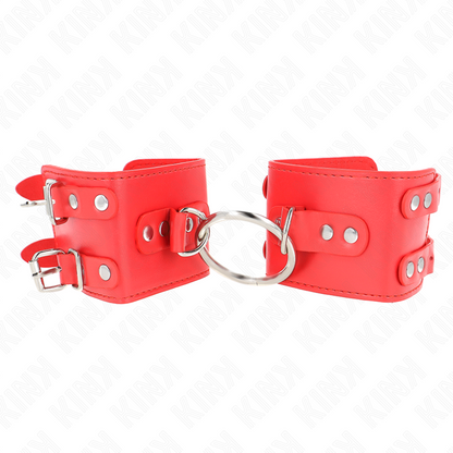 KINK - POLSO FISSO CON ANELLO E BORCHIE REGOLABILE ROSSO 17-22 CM X 6,5 CM - KINK COLLAR & GAG | Lingerie Harness Boutique