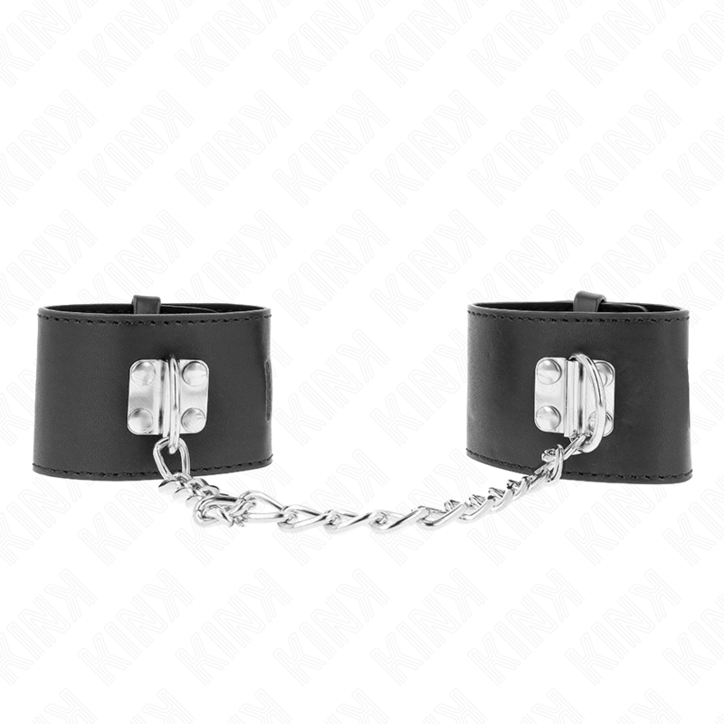 KINK - POLSO FISSO CON CATENA 30 CM E CHIUSURA LUCCHETTO NERO REGOLABILE 16-23 CM X 5,5 CM - KINK COLLAR & GAG | Lingerie Harness Boutique