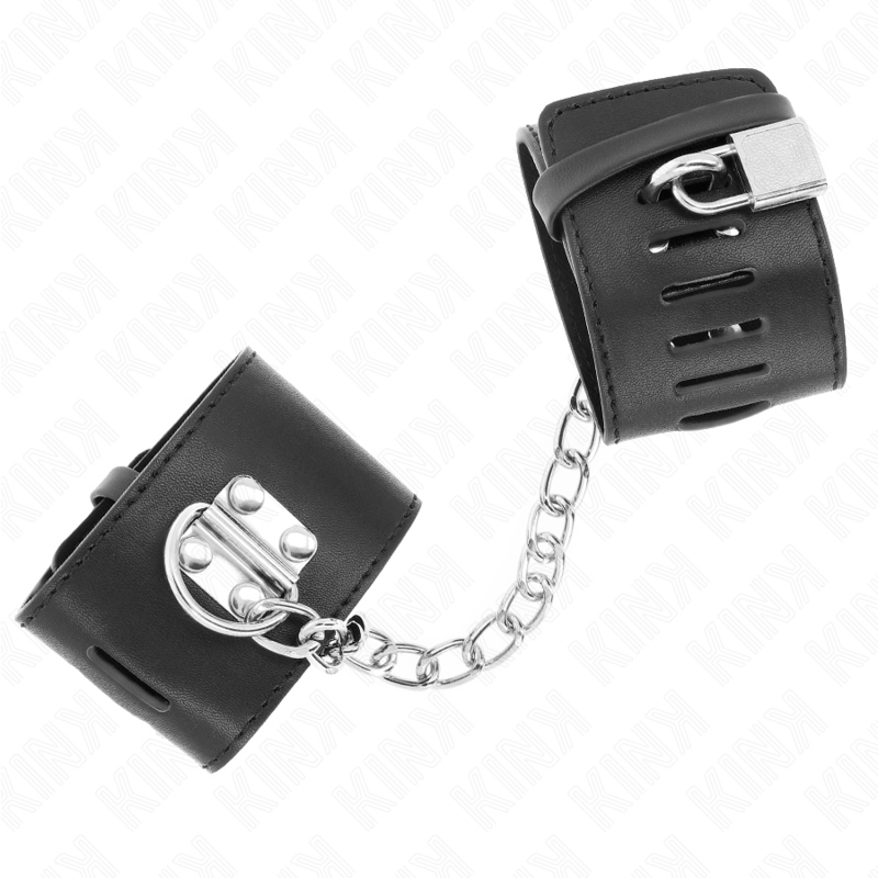 KINK - POLSO FISSO CON CATENA 30 CM E CHIUSURA LUCCHETTO NERO REGOLABILE 16-23 CM X 5,5 CM - KINK COLLAR & GAG | Lingerie Harness Boutique