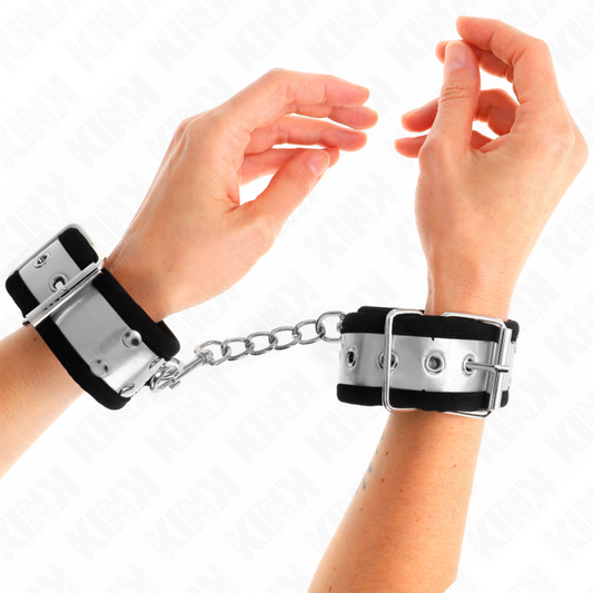 KINK - RESISTENZA DA POLSO SOTTILE NERO / ARGENTO 30 X 4 CM - KINK COLLAR & GAG | Lingerie Harness Boutique