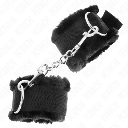KINK - POGGIPOLSI FODERATI IN PELLICCIA NERI REGOLABILI 17-31 CM X 7 CM - KINK COLLAR & GAG | Lingerie Harness Boutique