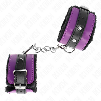 KINK - POGGIPOLSI PREMIUM FODERATI IN PELLICCIA NERI CON CINTURA VIOLA/NERA REGOLABILE 17-29 CM X 6 CM - KINK COLLAR & GAG | Lingerie Harness Boutique