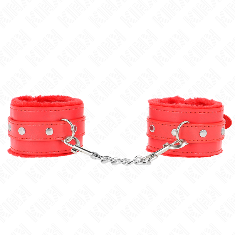 KINK - POGGIPOLSI PREMIUM IMBOTTITI IN PELLICCIA ROSSI CON CINTURA ROSSA REGOLABILE 17-29 CM X 6 CM - KINK COLLAR & GAG | Lingerie Harness Boutique