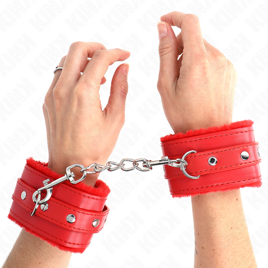 KINK - POGGIPOLSI PREMIUM IMBOTTITI IN PELLICCIA ROSSI CON CINTURA ROSSA REGOLABILE 17-29 CM X 6 CM - KINK COLLAR & GAG | Lingerie Harness Boutique