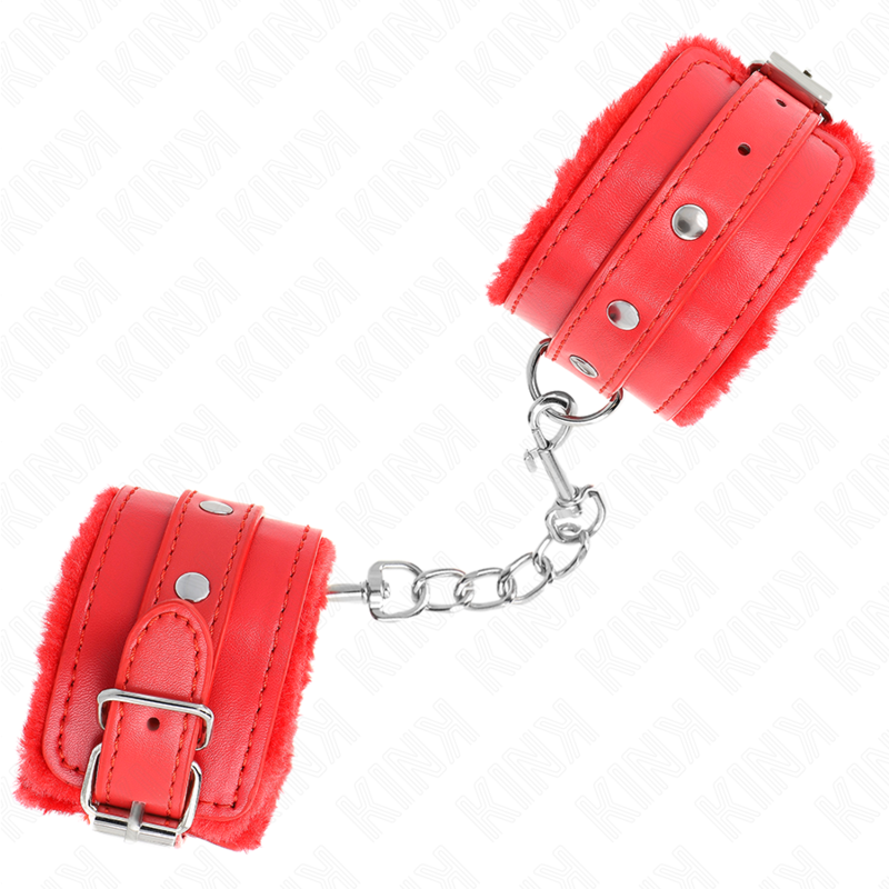 KINK - POGGIPOLSI PREMIUM IMBOTTITI IN PELLICCIA ROSSI CON CINTURA ROSSA REGOLABILE 17-29 CM X 6 CM - KINK COLLAR & GAG | Lingerie Harness Boutique