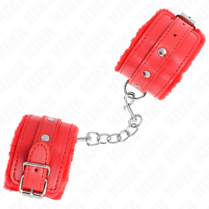 KINK - POGGIPOLSI PREMIUM IMBOTTITI IN PELLICCIA ROSSI CON CINTURA ROSSA REGOLABILE 17-29 CM X 6 CM - KINK COLLAR & GAG | Lingerie Harness Boutique