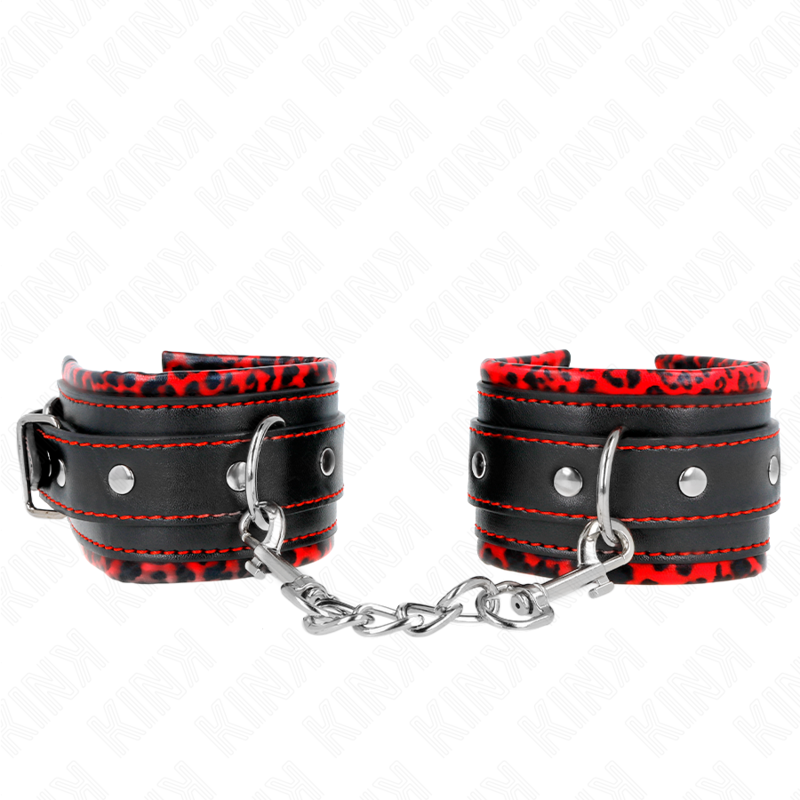 KINK - POGGIPOLSI IMBOTTITI IN PELLICCIA ROSSO/NERO REGOLABILE 17-29 CM X 6 CM - KINK COLLAR & GAG | Lingerie Harness Boutique