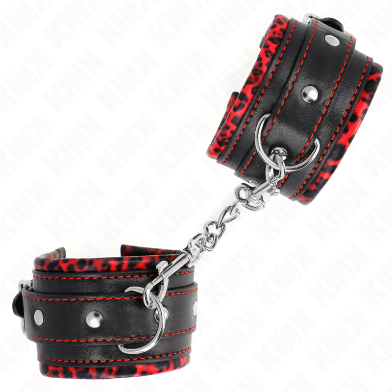 KINK - POGGIPOLSI IMBOTTITI IN PELLICCIA ROSSO/NERO REGOLABILE 17-29 CM X 6 CM - KINK COLLAR & GAG | Lingerie Harness Boutique