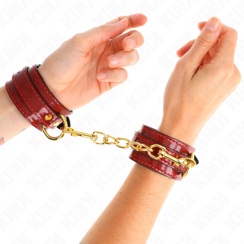 KINK - POLSINI JOANNA ANGEL ROSSO REGOLABILE CON CATENA ORO 16.5-26 CM X 4 CM - KINK COLLAR & GAG | Lingerie Harness Boutique