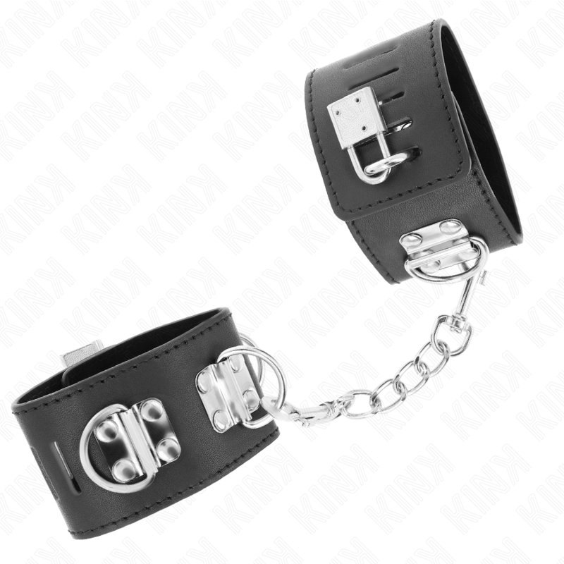 KINK - RESISTENZA DA POLSO MULTIPOSIZIONE CON CHIUSURA A LUCCHETTO NERA REGOLABILE 16-23 CM X 5,5 CM - KINK COLLAR & GAG | Lingerie Harness Boutique