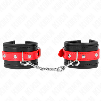 KINK - RESISTENZA DA POLSO NERA CON CINTURA ROSSA REGOLABILE 17-28 CM X 6 CM - KINK COLLAR & GAG | Lingerie Harness Boutique