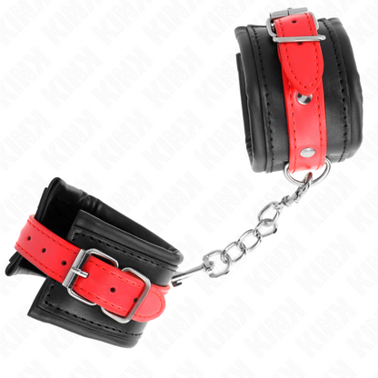 KINK - RESISTENZA DA POLSO NERA CON CINTURA ROSSA REGOLABILE 17-28 CM X 6 CM - KINK COLLAR & GAG | Lingerie Harness Boutique
