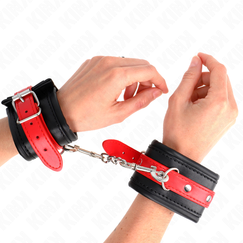 KINK - RESISTENZA DA POLSO NERA CON CINTURA ROSSA REGOLABILE 17-28 CM X 6 CM - KINK COLLAR & GAG | Lingerie Harness Boutique