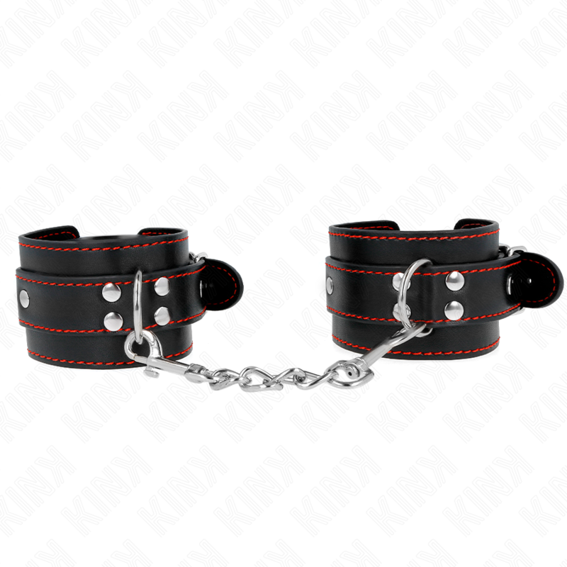 KINK - RESISTENZA DA POLSO NERA CON FODERA ROSSA REGOLABILE 20-28 CM X 5,5 CM - KINK COLLAR & GAG | Lingerie Harness Boutique