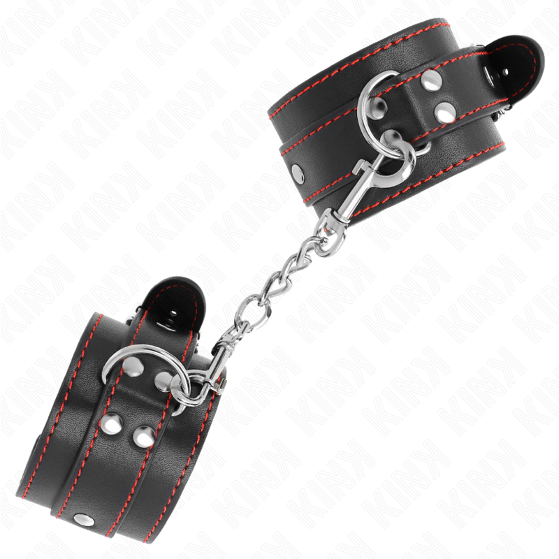 KINK - RESISTENZA DA POLSO NERA CON FODERA ROSSA REGOLABILE 20-28 CM X 5,5 CM - KINK COLLAR & GAG | Lingerie Harness Boutique