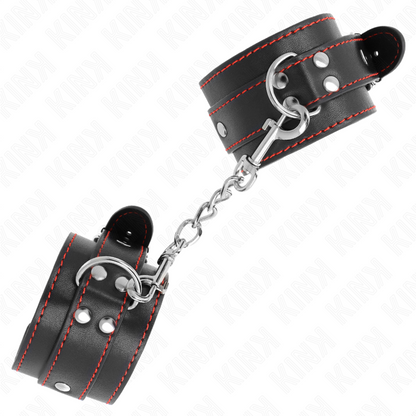 KINK - RESISTENZA DA POLSO NERA CON FODERA ROSSA REGOLABILE 20-28 CM X 5,5 CM - KINK COLLAR & GAG | Lingerie Harness Boutique