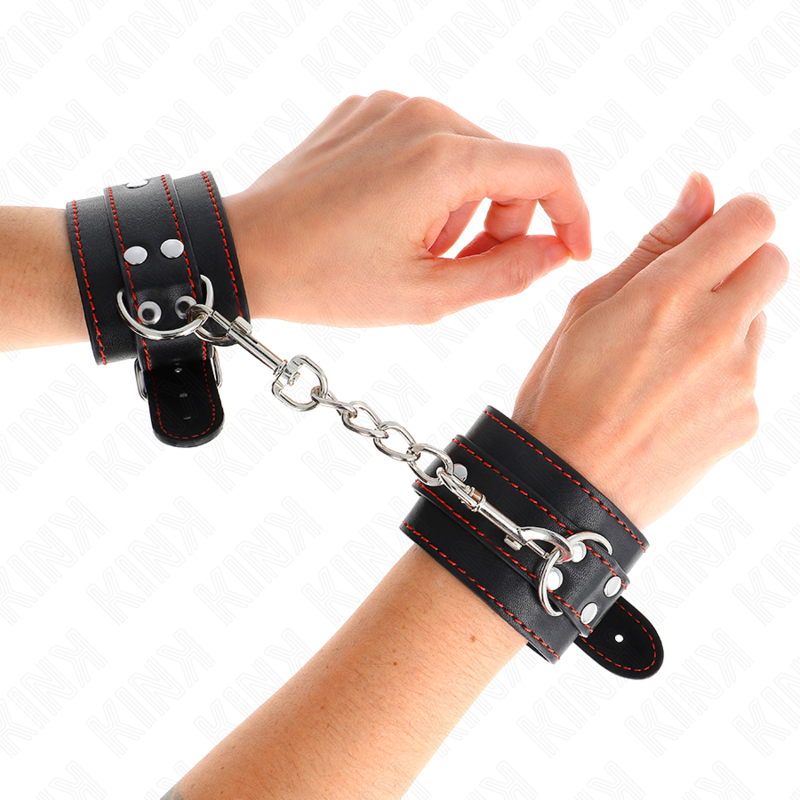 KINK - RESISTENZA DA POLSO NERA CON FODERA ROSSA REGOLABILE 20-28 CM X 5,5 CM - KINK COLLAR & GAG | Lingerie Harness Boutique