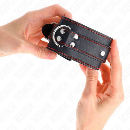 KINK - RESISTENZA DA POLSO NERA CON FODERA ROSSA REGOLABILE 20-28 CM X 5,5 CM - Lingerie Harness Boutique | Lingerie Harness Boutique