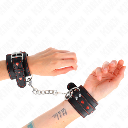 KINK - BLACK WRIST WITH RED HEART INLAY ADJUSTABLE 21-28 CM X 5.5 CM