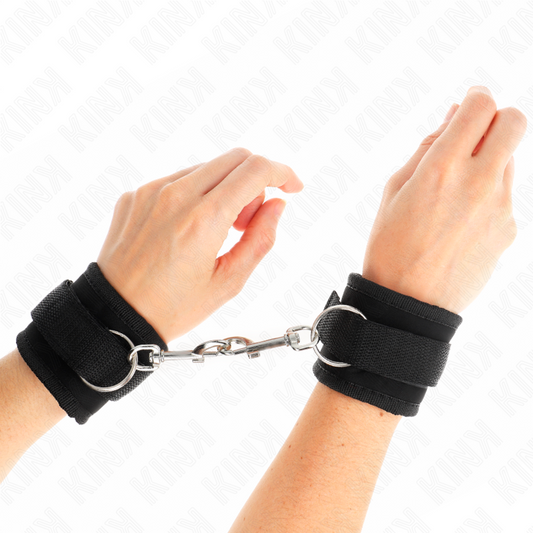 KINK - TENUTA DA POLSO IN NYLON HOOK&LOOP NERA MODELLO 2 REGOLABILE 18-35 CM X 6 CM - KINK COLLAR & GAG | Lingerie Harness Boutique