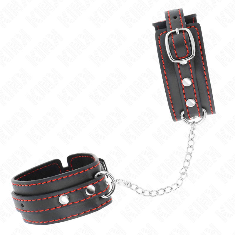 KINK - POTENZIALE DA POLSO PICCOLA NERA CON FODERA ROSSA REGOLABILE 14-24 CM X 3,5 CM - KINK COLLAR & GAG | Lingerie Harness Boutique
