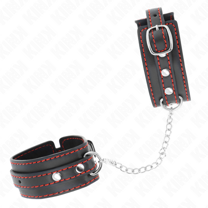 KINK - POTENZIALE DA POLSO PICCOLA NERA CON FODERA ROSSA REGOLABILE 14-24 CM X 3,5 CM - KINK COLLAR & GAG | Lingerie Harness Boutique
