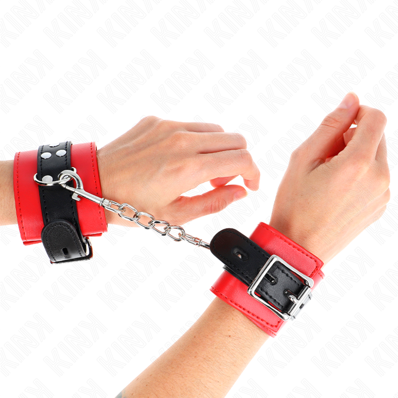 KINK - RESISTENZA DA POLSO ROSSO CON CINTURA NERA REGOLABILE 17-28 CM X 6 CM - KINK COLLAR & GAG | Lingerie Harness Boutique
