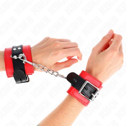 KINK - RESISTENZA DA POLSO ROSSO CON CINTURA NERA REGOLABILE 17-28 CM X 6 CM - KINK COLLAR & GAG | Lingerie Harness Boutique