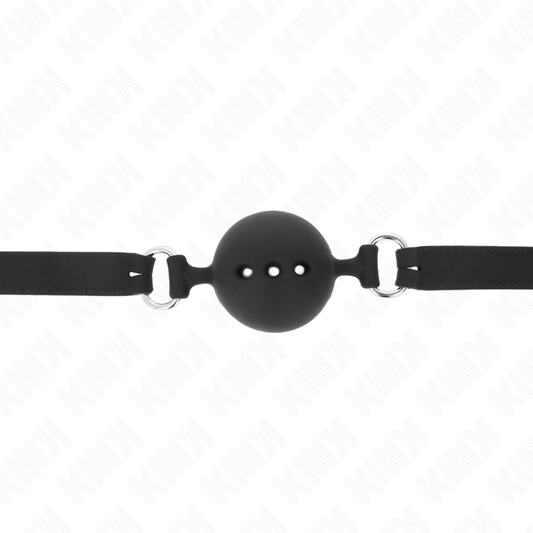 KINK - BAVAGLIO IN SILICONE INTERO 55 x 2 CM CON SFERA DA 4,5 CM MISURA M NERO REGOLABILE 35-51 CM - Lingerie Harness Boutique | Lingerie Harness Boutique