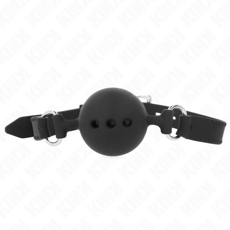 KINK - BAVAGLIO IN SILICONE INTERO 55 x 2 CM CON SFERA DA 4,5 CM MISURA M NERO REGOLABILE 35-51 CM - KINK COLLAR & GAG | Lingerie Harness Boutique