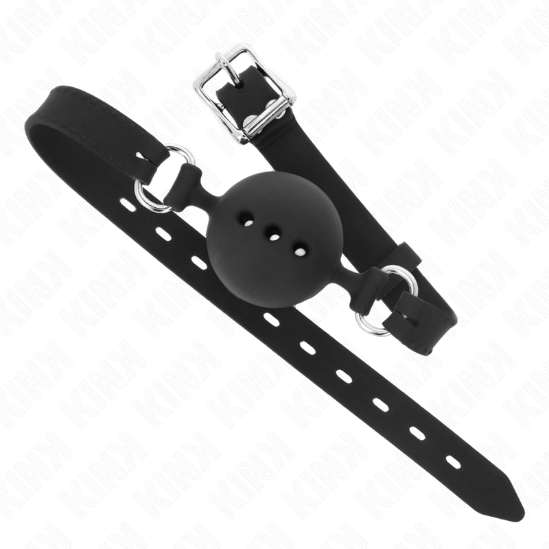 KINK - BAVAGLIO IN SILICONE INTERO 55 x 2 CM CON SFERA DA 4,5 CM MISURA M NERO REGOLABILE 35-51 CM - Lingerie Harness Boutique | Lingerie Harness Boutique