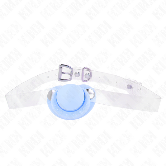 KINK - BAVAGLIO A FORMA DI CIUCCIO AZZURRO 5.5 x 4 CM REGOLABILE 43-60 CM - KINK COLLAR & GAG | Lingerie Harness Boutique