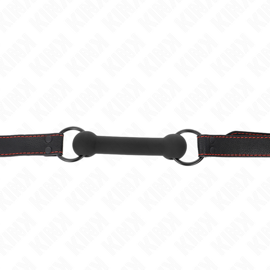 KINK - BONE GAG CON CINTURINO IN SIMILPELLE NERO REGOLABILE 41-57 CM - Lingerie Harness Boutique | Lingerie Harness Boutique