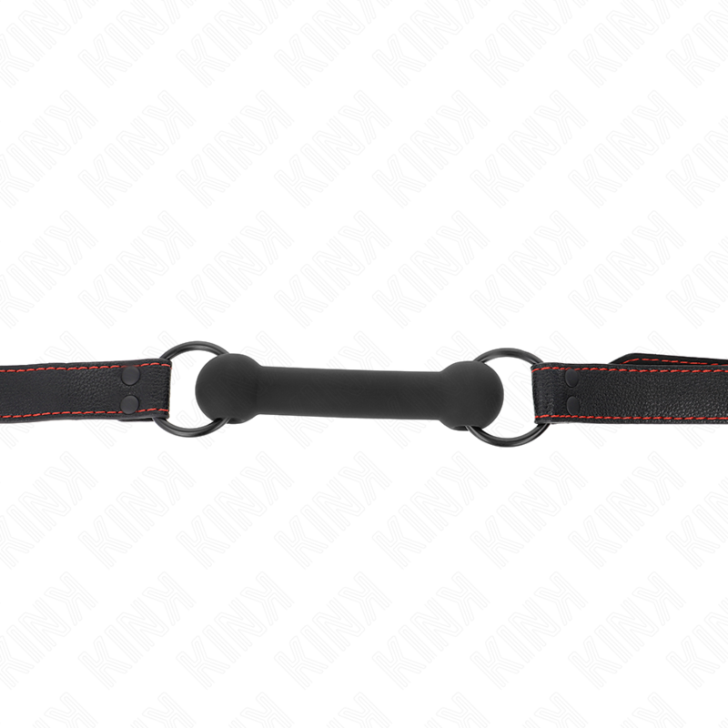 KINK - BONE GAG CON CINTURINO IN SIMILPELLE NERO REGOLABILE 41-57 CM - KINK COLLAR & GAG | Lingerie Harness Boutique