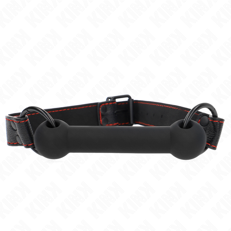 KINK - BONE GAG CON CINTURINO IN SIMILPELLE NERO REGOLABILE 41-57 CM - KINK COLLAR & GAG | Lingerie Harness Boutique