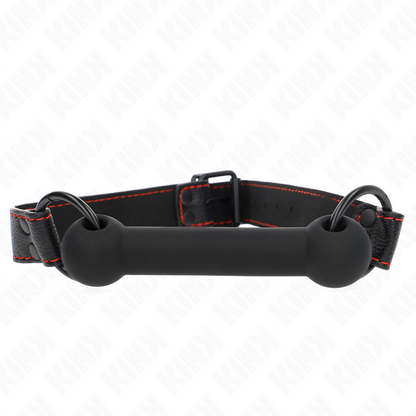KINK - BONE GAG CON CINTURINO IN SIMILPELLE NERO REGOLABILE 41-57 CM - KINK COLLAR & GAG | Lingerie Harness Boutique