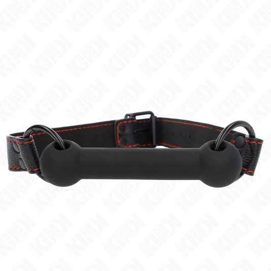 KINK - BONE GAG CON CINTURINO IN SIMILPELLE NERO REGOLABILE 41-57 CM - KINK COLLAR & GAG | Lingerie Harness Boutique