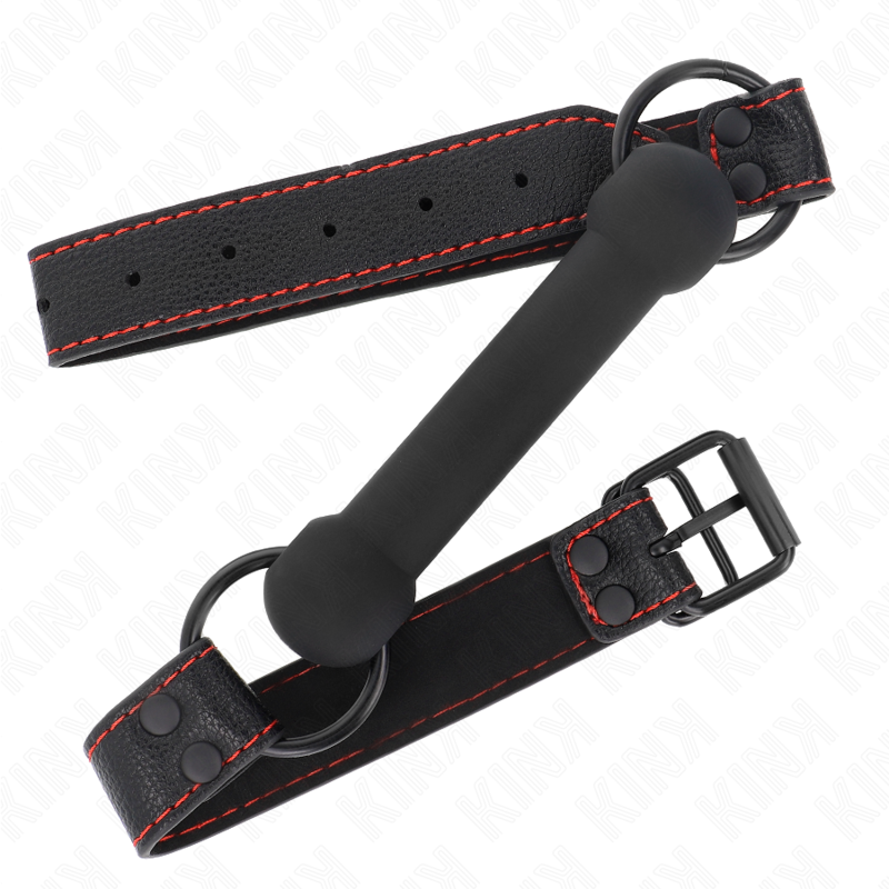 KINK - BONE GAG CON CINTURINO IN SIMILPELLE NERO REGOLABILE 41-57 CM - KINK COLLAR & GAG | Lingerie Harness Boutique